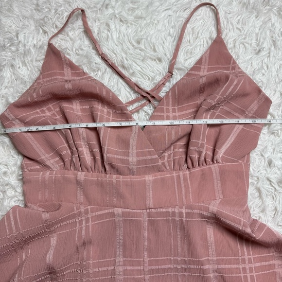 Dusty Pink Romper | Frilly Mini Dress Spaghetti Straps V-Neck | Coquette - Picture 8 of 11
